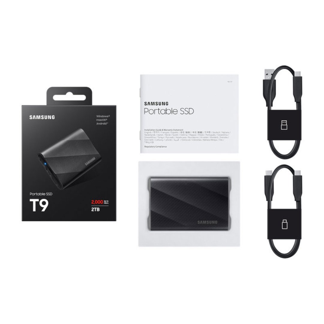 Samsung T9 2TB  USB 3.2 Gen 2.2 Type C Siyah Taşınabilir SSD MU-PG2T0B/WW Portable SSD